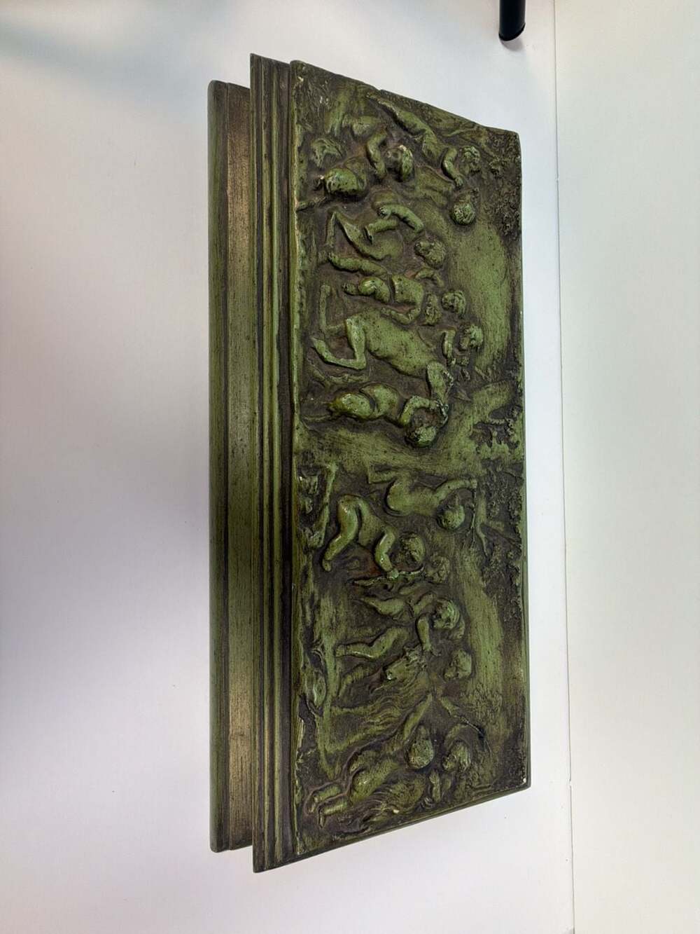 Vintage Italian Green Glazed Bacchanalian Relief Trinket Box